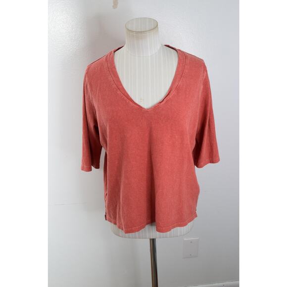 Poetry Shirt Womens 8 Red Short Sleeve Hemp Cotton Relaxed Fit Casual Top - Picture 1 of 6